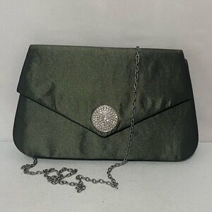 Nubiano vintage hunter green satin purse/clutch with rhinestones